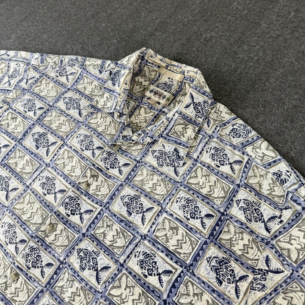 Vintage Campia Moda Mens XL Hawaii Camp Shirt Fish Print Korea Cotton Button Up